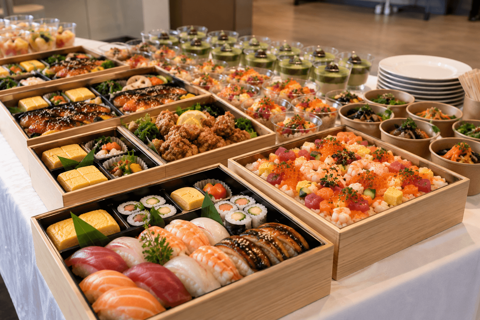 Sushi arranged for a party